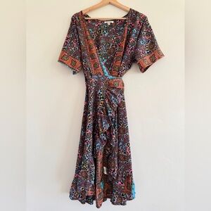 Karma Highway Paisley Print Multicolor Dress short sleeve one size